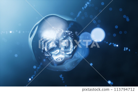 Transparent cell with biotechnology and cosmetic concept, 3d rendering. Transparent cell with biotechnology and cosmetic concept, 3d rendering. 113794712