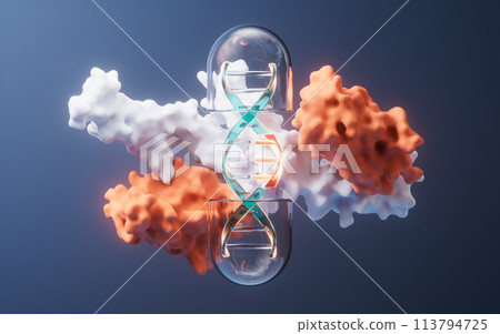 Medical capsule with DNA inside, 3d rendering. 113794725