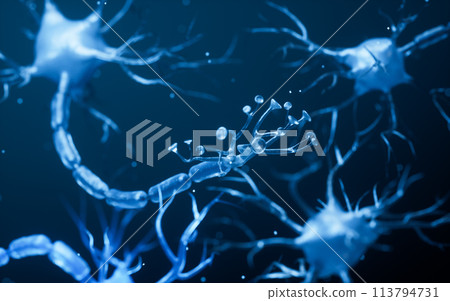Biology nerve cell with biomedicine concept, 3d rendering. Biology nerve cell with biomedicine concept, 3d rendering. 113794731