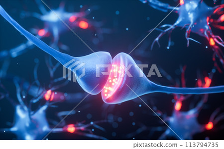 Biology nerve cell with biomedicine concept, 3d rendering. Biology nerve cell with biomedicine concept, 3d rendering. 113794735