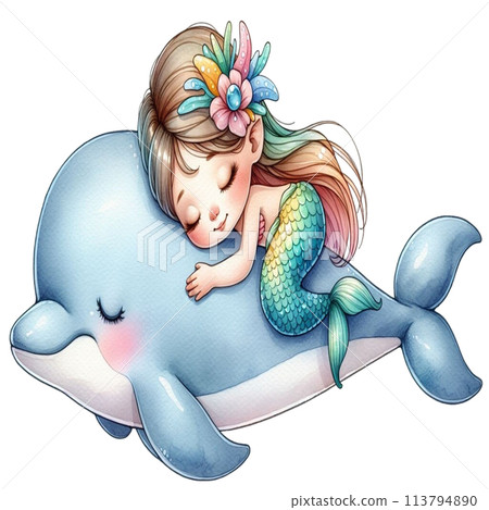 Mermaid sleep behind dolphin 113794890