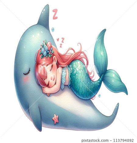 Mermaid sleep behind dolphin Mermaid sleep behind dolphin 113794892