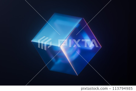 Dark gem glass with neon light effects, 3d rendering. 113794985