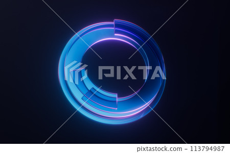 Dark gem glass with neon light effects, 3d rendering. 113794987