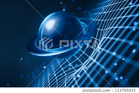 Planet in the digital space with glowing lines, 3d rendering. 113795035