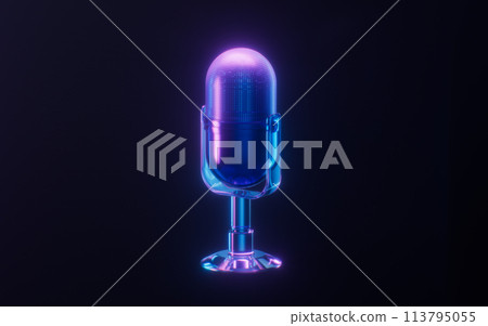 Microphone with dark neon light effect, 3d rendering. Microphone with dark neon light effect, 3d rendering. 113795055