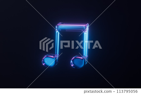 Music note with dark neon light effect, 3d rendering. Music note with dark neon light effect, 3d rendering. 113795056