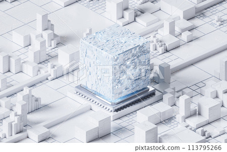 Technology circuit board and core, 3d rendering. 113795266