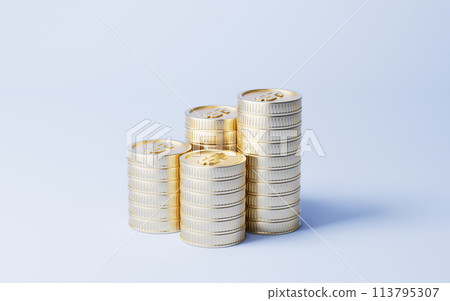 Stack of golden coins, 3d rendering. Stack of golden coins, 3d rendering. 113795307