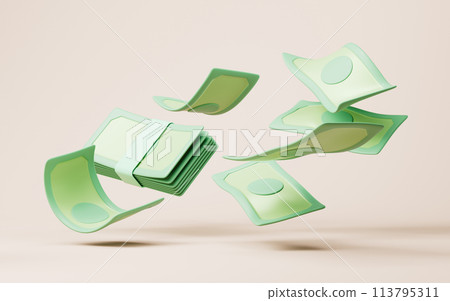Flying banknotes with financial concept, 3d rendering. 113795311