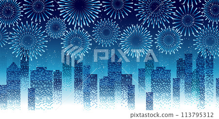 煙火夏日節日風景背景 113795312