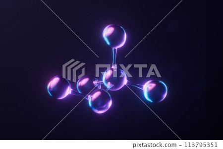 Molecule with dark neon light effect, 3d rendering. 113795351