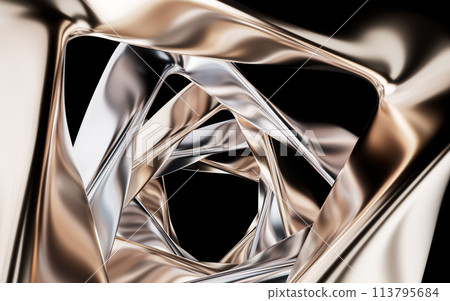 Metallic golden curve geometry background, 3d rendering. 113795684