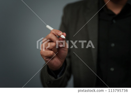 businessman hand using digital pen writing on empty virtual screen businessman hand using digital pen writing on empty virtual screen 113795736
