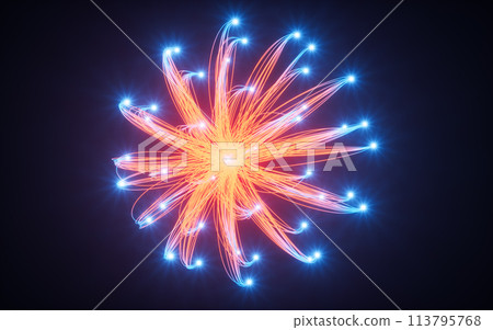 Glowing neon hanging lines, 3d rendering. Glowing neon hanging lines, 3d rendering. 113795768