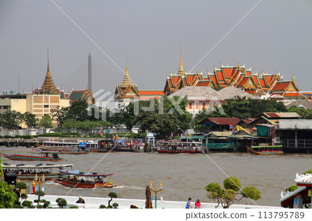 View of the opposite bank of the Chao Phraya River from Wat Arun, also known as the Temple of Dawn, in Bangkok, the capital of Thailand View of the opposite bank of the Chao Phraya River from Wat Arun, also known as the Temple of Dawn, in Bangkok, the capital of Thailand 113795789
