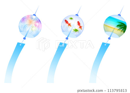 Goldfish, fireworks, wind chimes, summer icons Goldfish, fireworks, wind chimes, summer icons 113795813