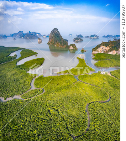 Samet Nangshe viewpoint, view of Koh Phra Wat Noi, in Phang Nga bay, Thailand Samet Nangshe viewpoint, view of Koh Phra Wat Noi, in Phang Nga bay, Thailand 113795937