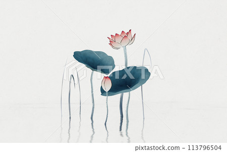 Chinese retro painting style lotus illustration. Chinese retro painting style lotus illustration. 113796504