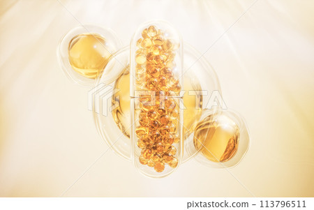 Golden capsule with biological concept, 3d rendering. 113796511