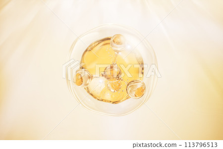 Molecule and golden liquid bubble, 3d rendering. Molecule and golden liquid bubble, 3d rendering. 113796513