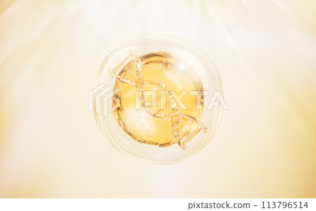 DNA and golden liquid bubble, 3d rendering. 113796514