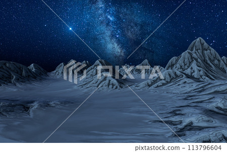 Mountains landform outdoors at night, 3d rendering. 113796604