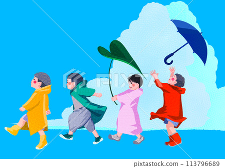 Children are cheerful even in the rain 113796689
