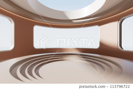 Round room with creative geometries, 3d rendering. 113796722