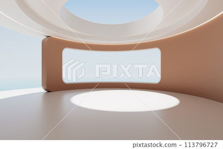 Round room with creative geometries, 3d rendering. 113796727