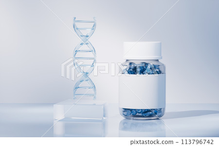 Medicine and DNA with biology concept, 3d rendering. 113796742