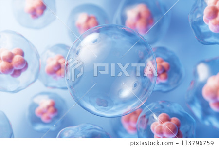 Transparent cell with biotechnology and cosmetic concept, 3d rendering. 113796759