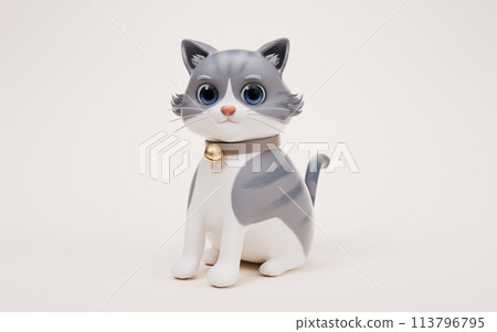 3D cartoon style cute cat, 3d rendering. 3D cartoon style cute cat, 3d rendering. 113796795