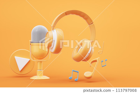 Music instruments with cartoon style, 3d rendering. 113797008