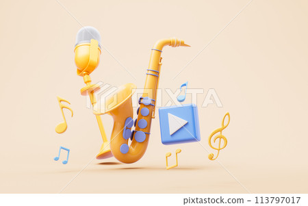 Music instruments with cartoon style, 3d rendering. Music instruments with cartoon style, 3d rendering. 113797017