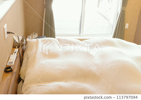 簡單臥室雙人床 113797094