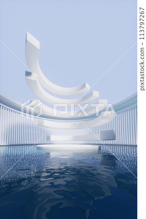 Empty room with water surface, 3d rendering. Empty room with water surface, 3d rendering. 113797267