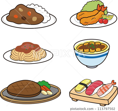 Flat food illustration set Flat food illustration set 113797502