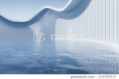 Water surface with white building background, 3d rendering. Water surface with white building background, 3d rendering. 113797517