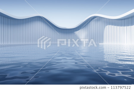 Water surface with white building background, 3d rendering. Water surface with white building background, 3d rendering. 113797522