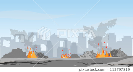 Building between the ruins and concrete with bomb explosions. 113797819