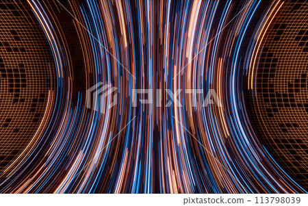 Flowing lines with digital cyberspace, 3d rendering. 113798039