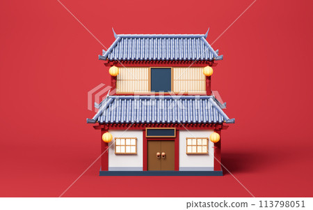 Chinese ancient building with retro style, 3d rendering. 113798051