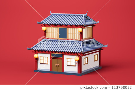 Chinese ancient building with retro style, 3d rendering. Chinese ancient building with retro style, 3d rendering. 113798052