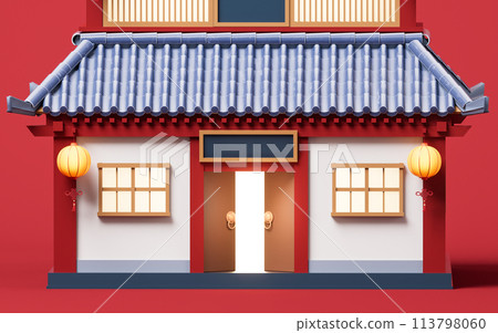 Chinese ancient building with retro style, 3d rendering. Chinese ancient building with retro style, 3d rendering. 113798060