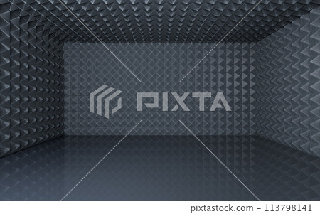 Dark room with triangle sound-absorbing cotton, 3d rendering. Dark room with triangle sound-absorbing cotton, 3d rendering. 113798141