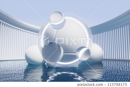 Molecule with water surface, 3d rendering. 113798173