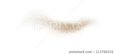 Sand powder splash. Flowing dust speckles and particles wave texture. Beige ground grain scatter element Gritty explosion wind shape for overlay, poster, banner, brochure, leaflet. Vector background 113798259