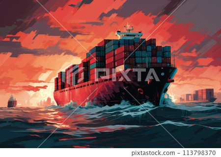 Tanker. A ship carrying containers. A cargo ship.  113798370