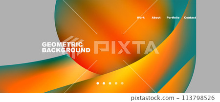 Colorful geometric design with amber and green circles on grey background 113798526